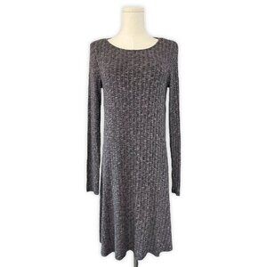 Michael Stars Womens Ribbed Long Sleeve Dress Size M Gray Midi Round Neck A-Line